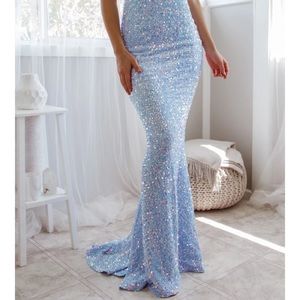 Silver Sequin Gown Dress Brand New